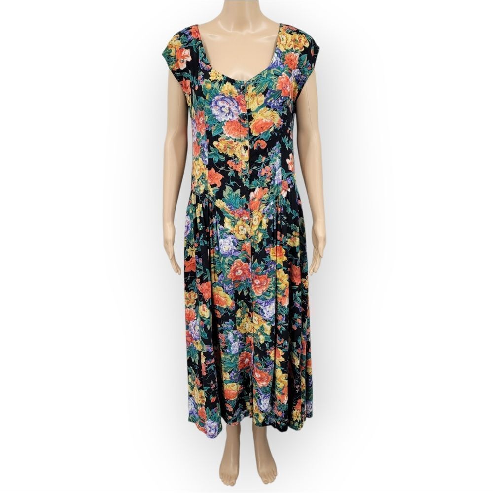 Kaktus Vintage Moody Dark Floral Cottagegoth Tea Dress Sundress Sun Dress